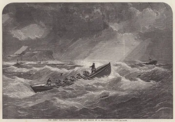 Le canot de sauvetage de Filey se dirigeant vers le sauvetage d